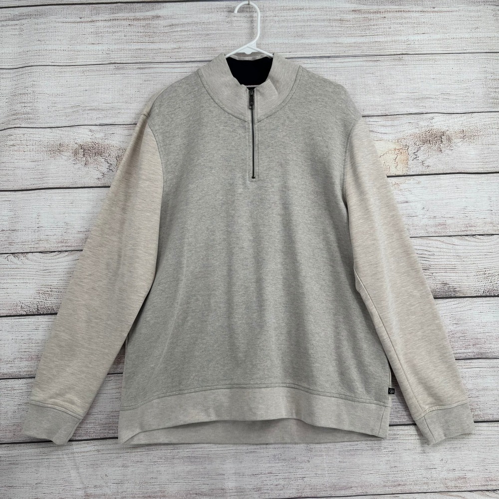 Ted Baker Pullover Mens 6 Light Gray Quarter Zip Waffle Knit Meritts 268035